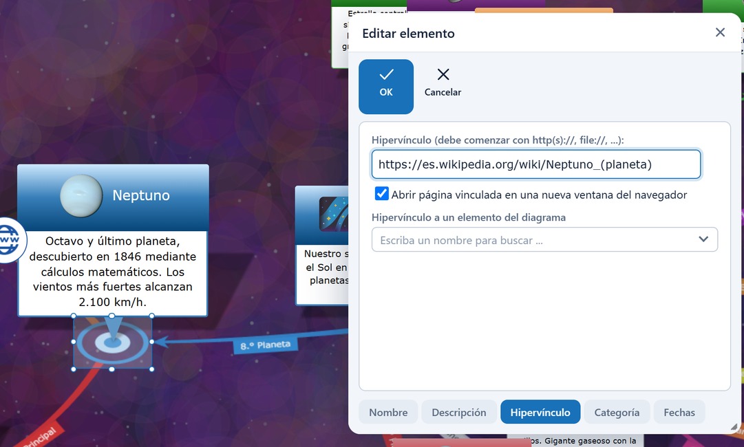 Pestaña Hipervínculo con una dirección web introducida