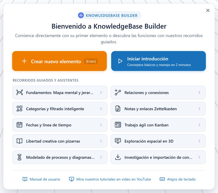 Tarjeta de bienvenida de una base de datos vacía con el botón Crear nuevo elemento