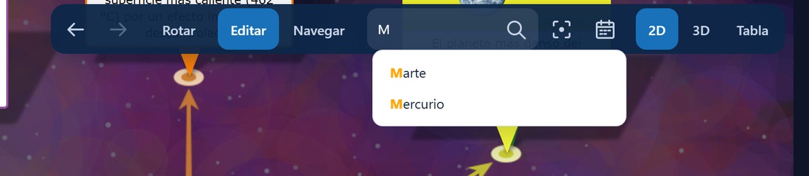 Búsqueda rápida en la barra de herramientas con lista de sugerencias